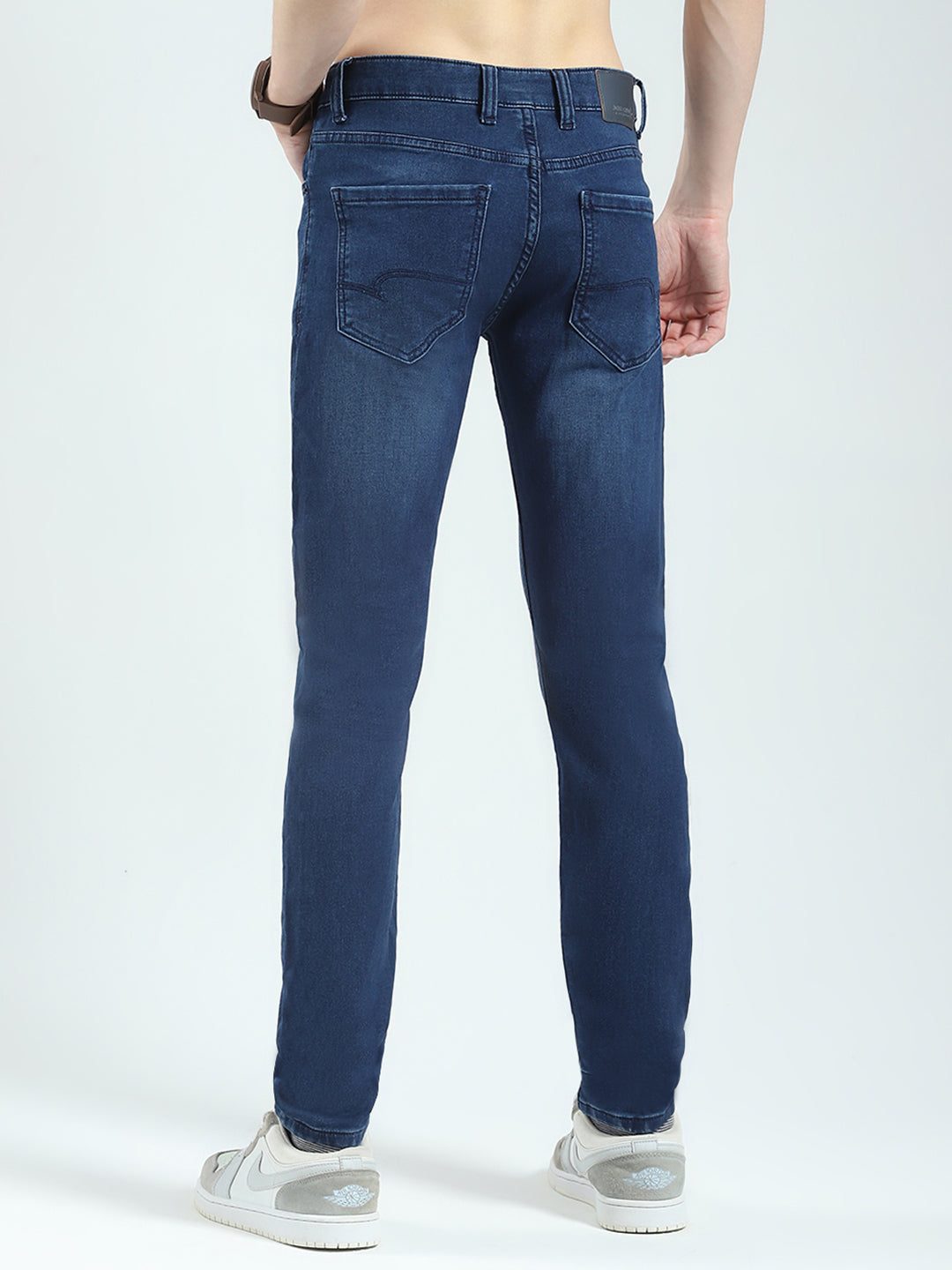 Men Navy Blue Solid Regular Fit Denim