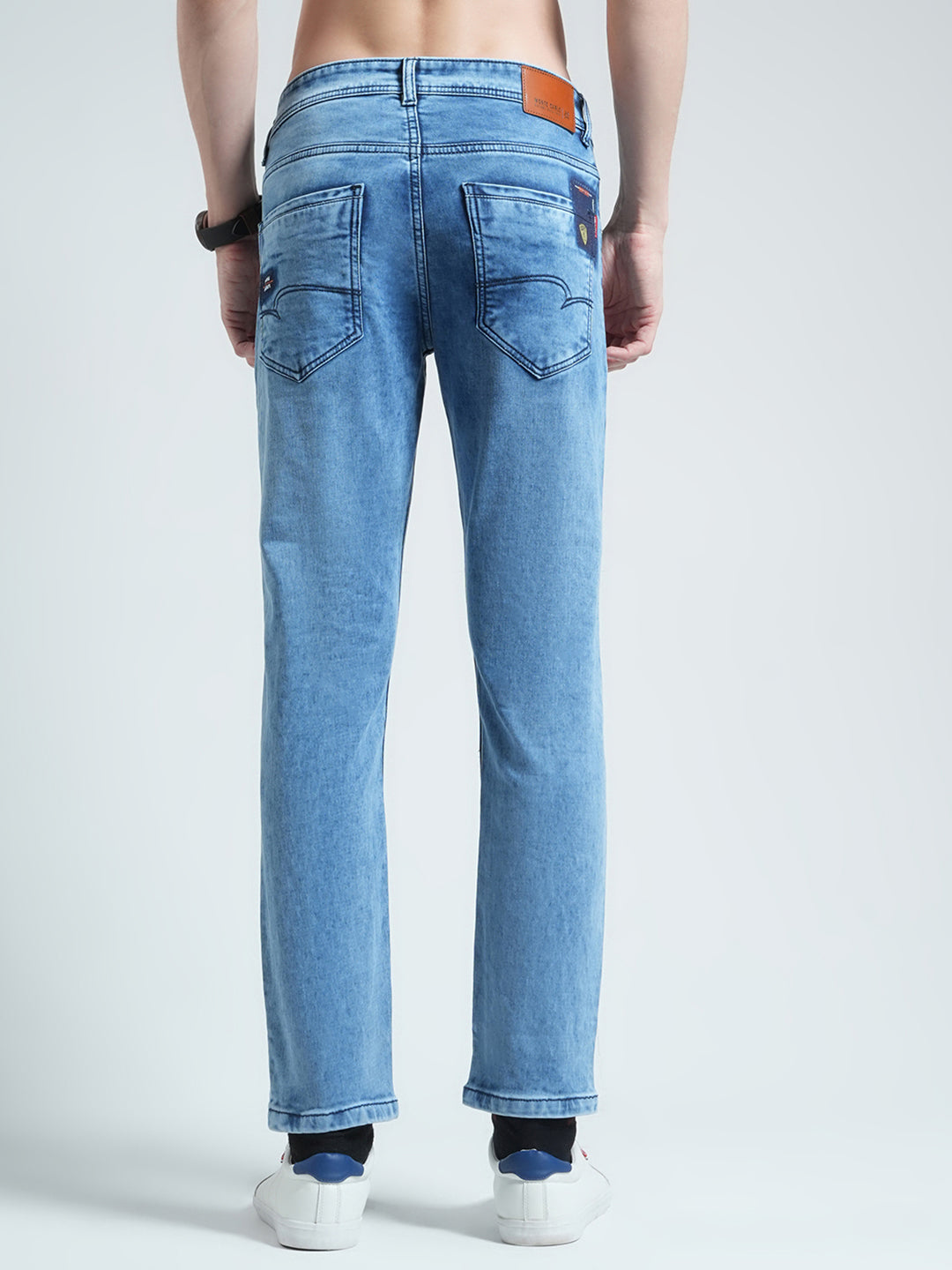 Men Blue Solid Regular Fit Denim