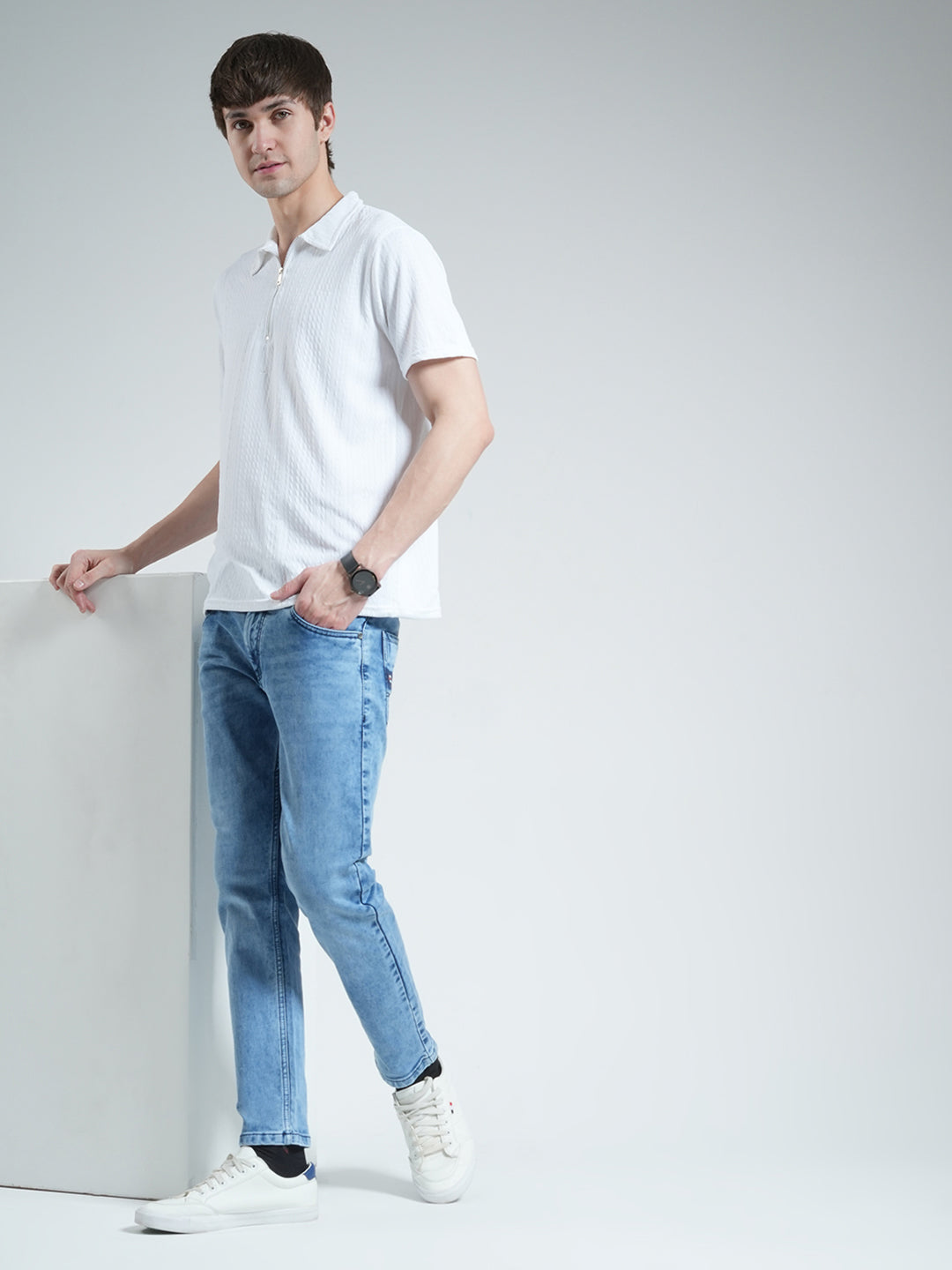 Men Blue Solid Regular Fit Denim