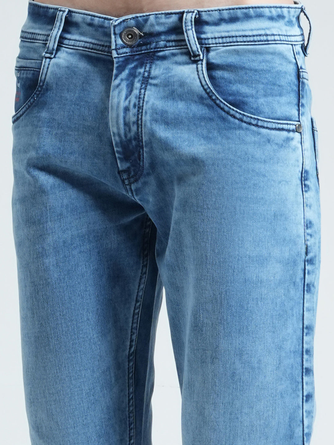 Men Blue Solid Regular Fit Denim