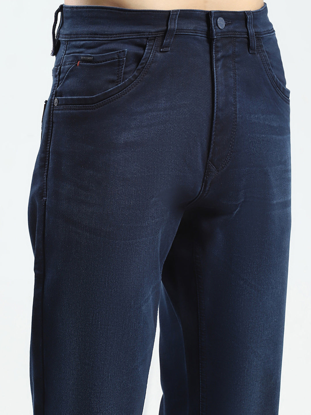 Men Blue Solid Regular Fit Denim