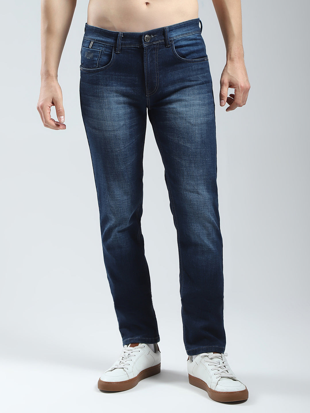 Men Blue Solid Regular Fit Denim