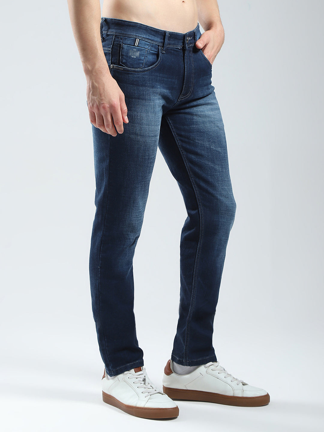 Men Blue Solid Regular Fit Denim