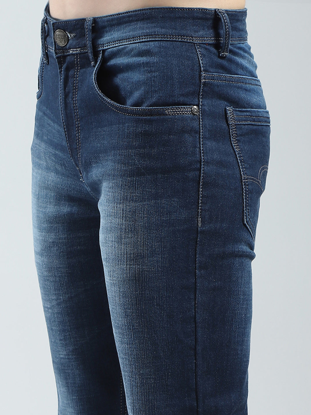 Men Blue Solid Regular Fit Denim