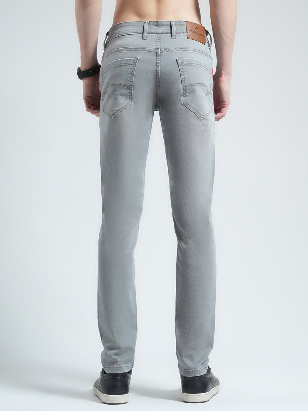 Men Grey Solid Regular Fit Denim