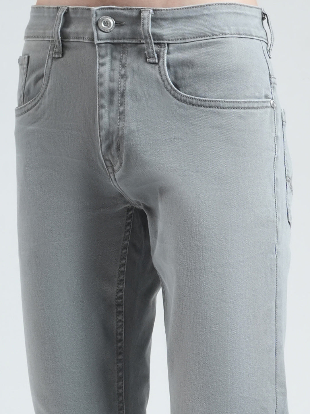 Men Grey Solid Regular Fit Denim
