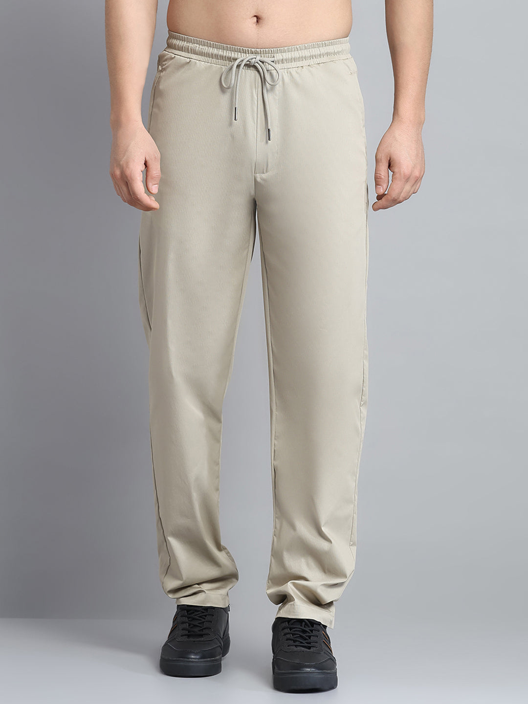 Men Beige Solid Regular Fit Lower