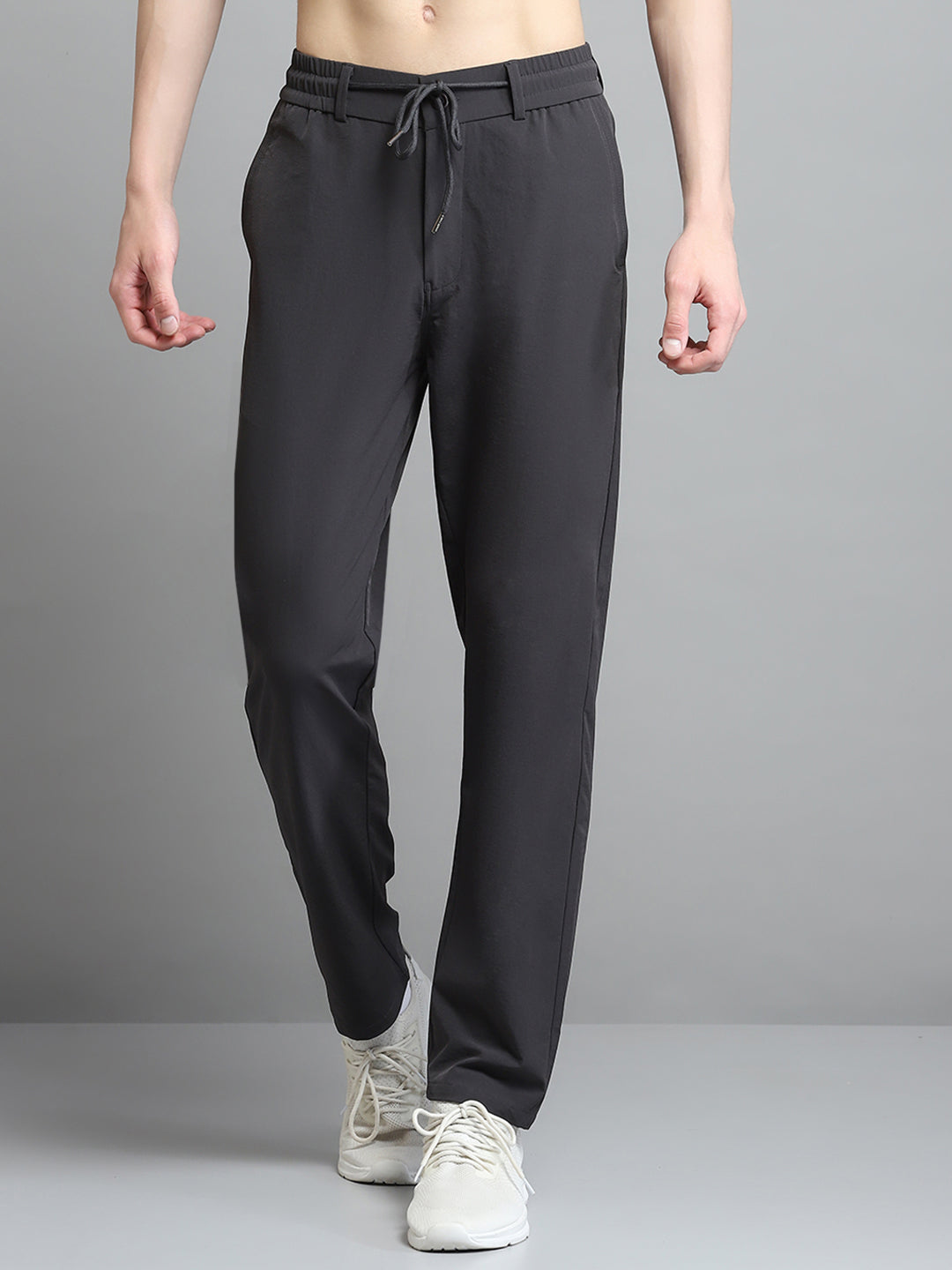 Men Charcoal Solid Regular Fit Lower