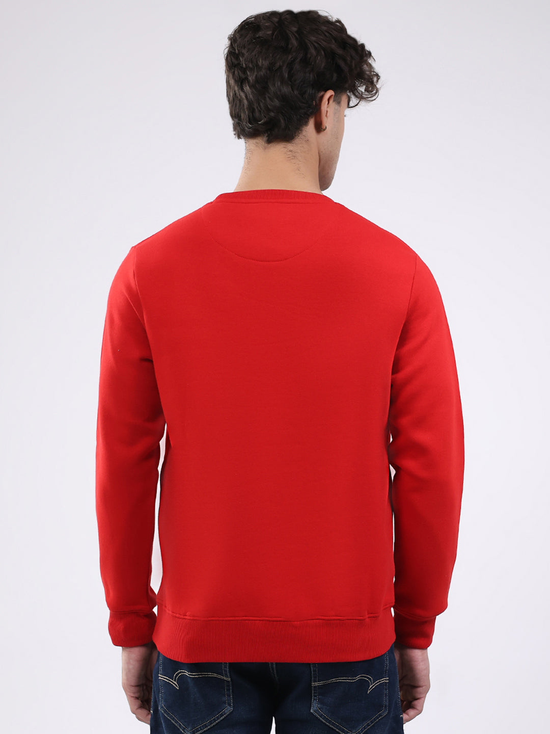 Men Red Printed Round Neck Full Sleeve Sweatshirt