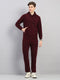 Men Maroon Solid Hooded Full Sleeve Winter Tracksuit