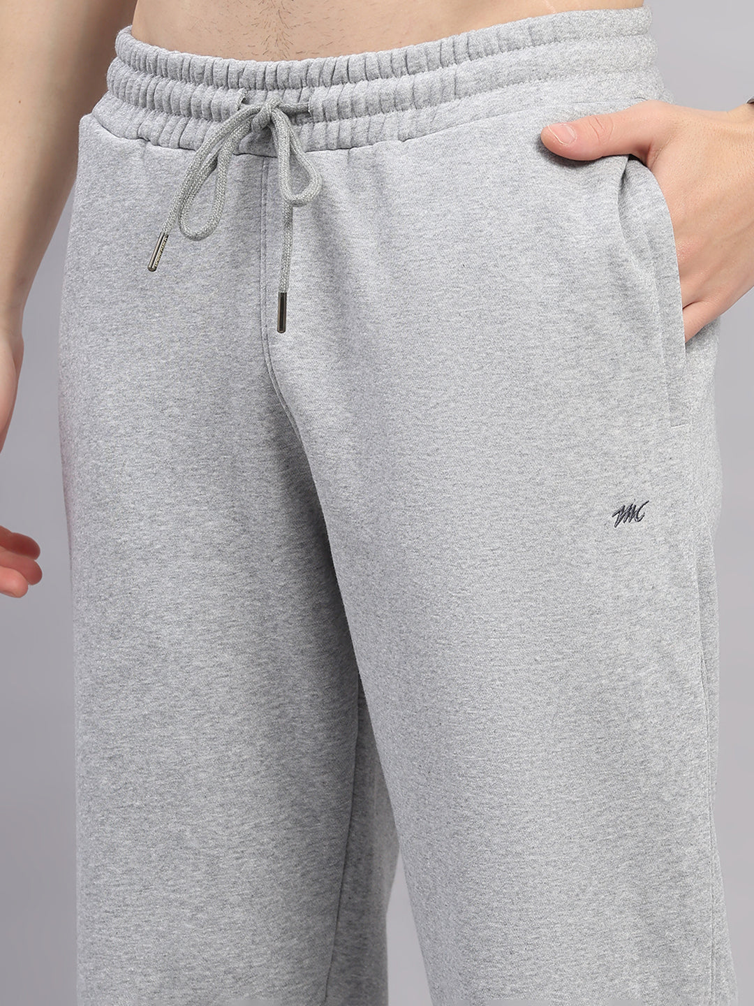 Men Grey Solid Stand Collar Full Sleeve Winter Tracksuit