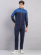 Men Navy Blue Self Design Stand Collar Full Sleeve Winter Tracksuit