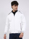 Men White Solid Hooded Full Sleeve Jacket