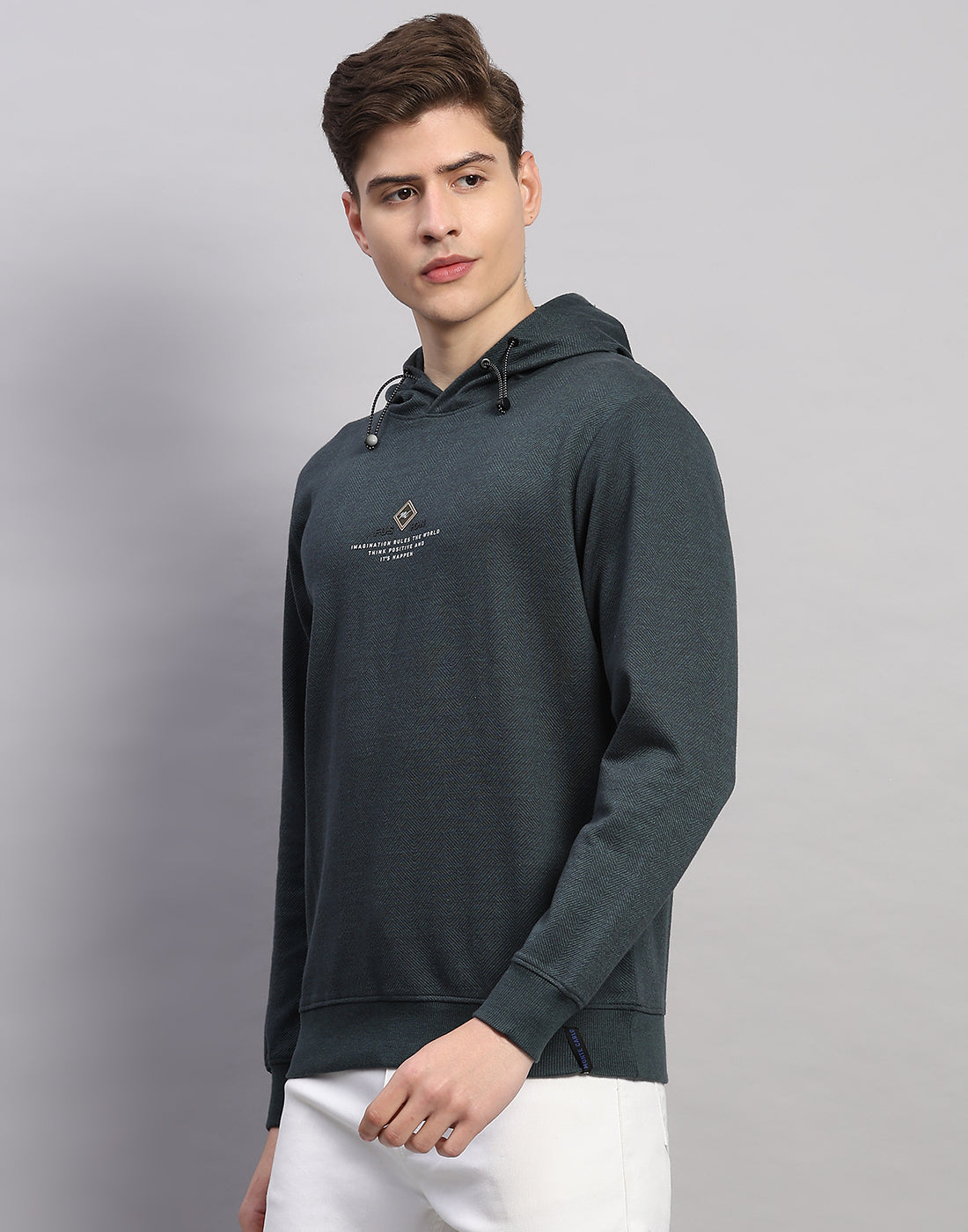 Men Green Printed Round Neck Full Sleeve Winter T-Shirt