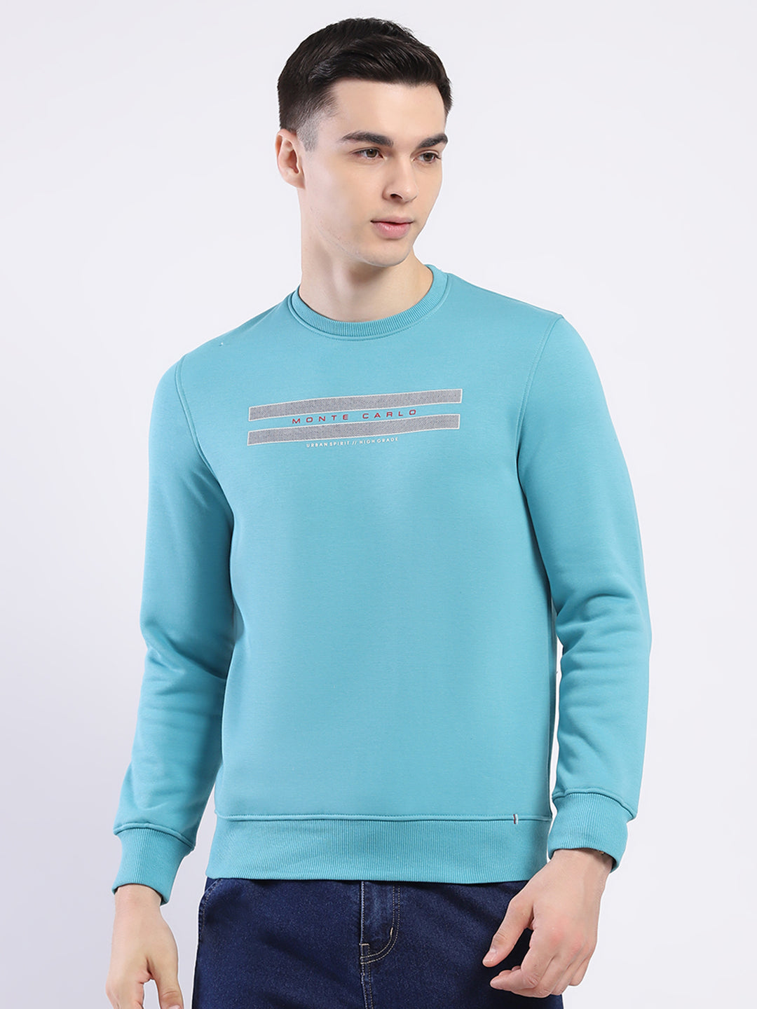 Men Blue Solid Round Neck Full Sleeve Sweatshirt