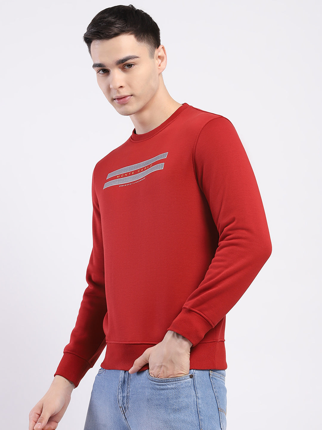 Men Maroon Solid Round Neck Full Sleeve Sweatshirt