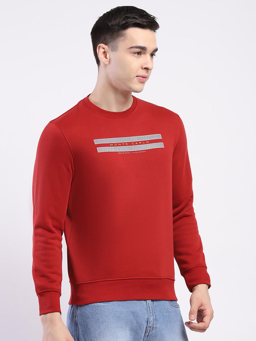Men Maroon Solid Round Neck Full Sleeve Sweatshirt