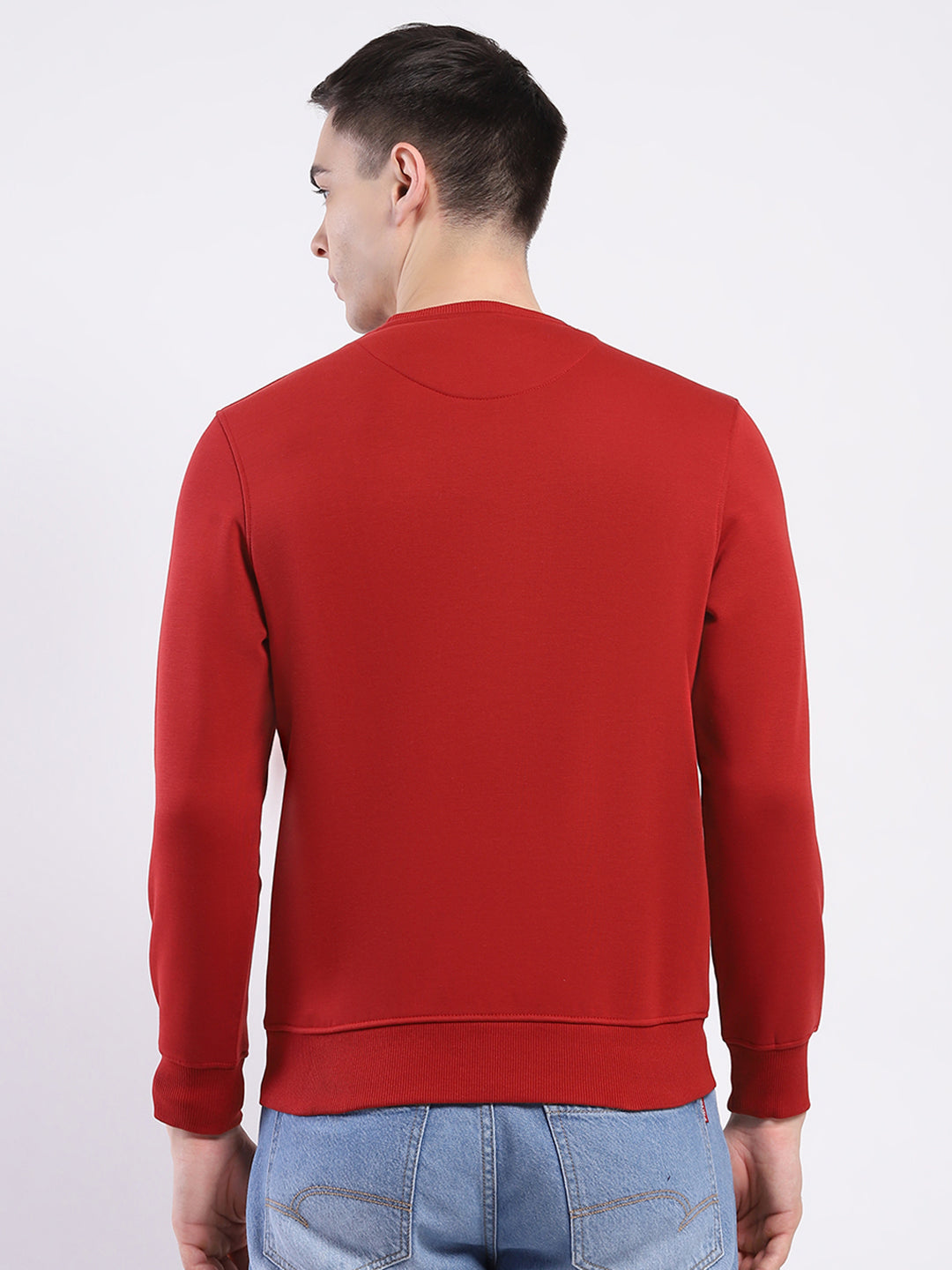 Men Maroon Solid Round Neck Full Sleeve Sweatshirt