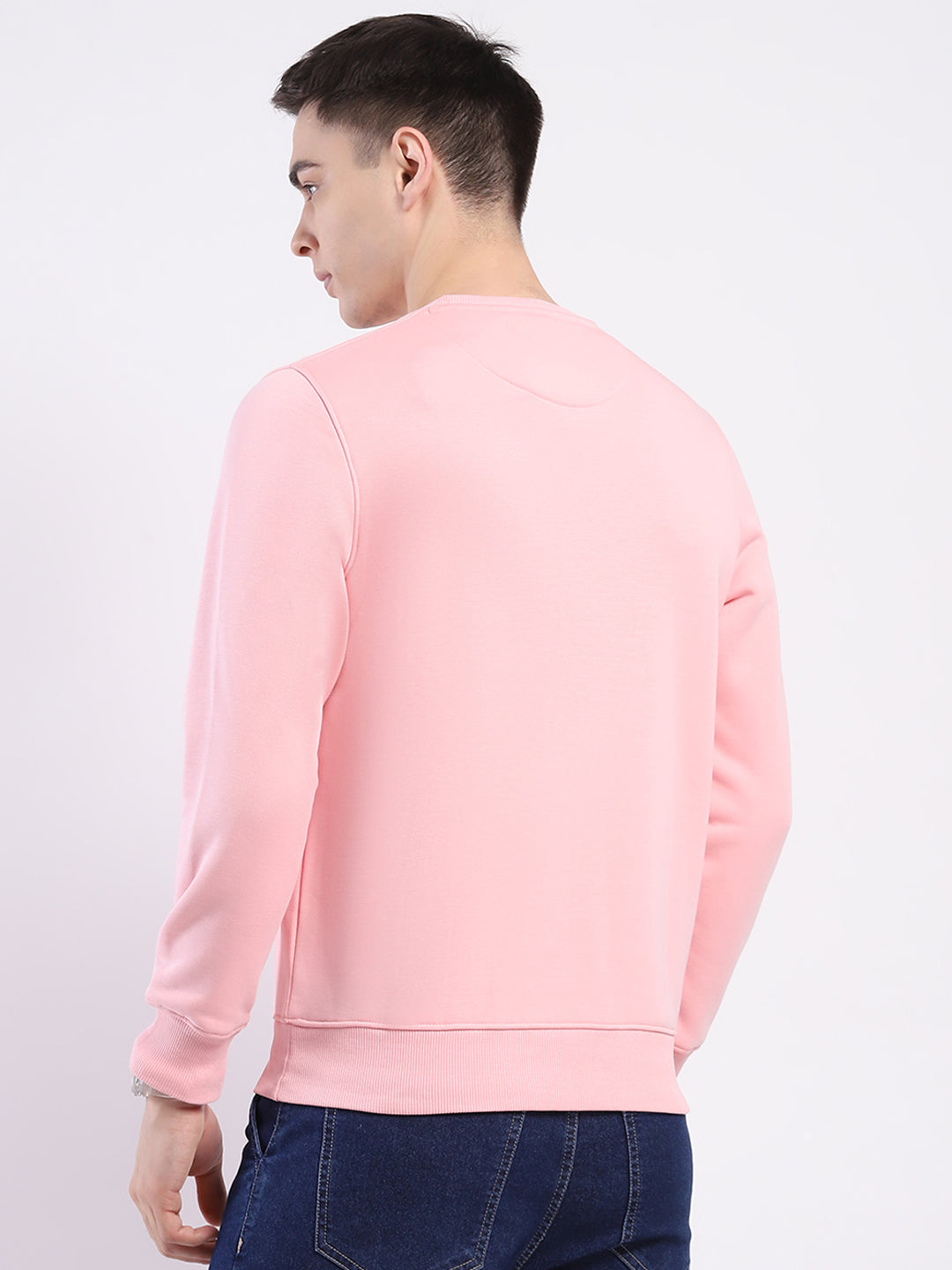 Men Pink Solid Round Neck Full Sleeve Sweatshirt