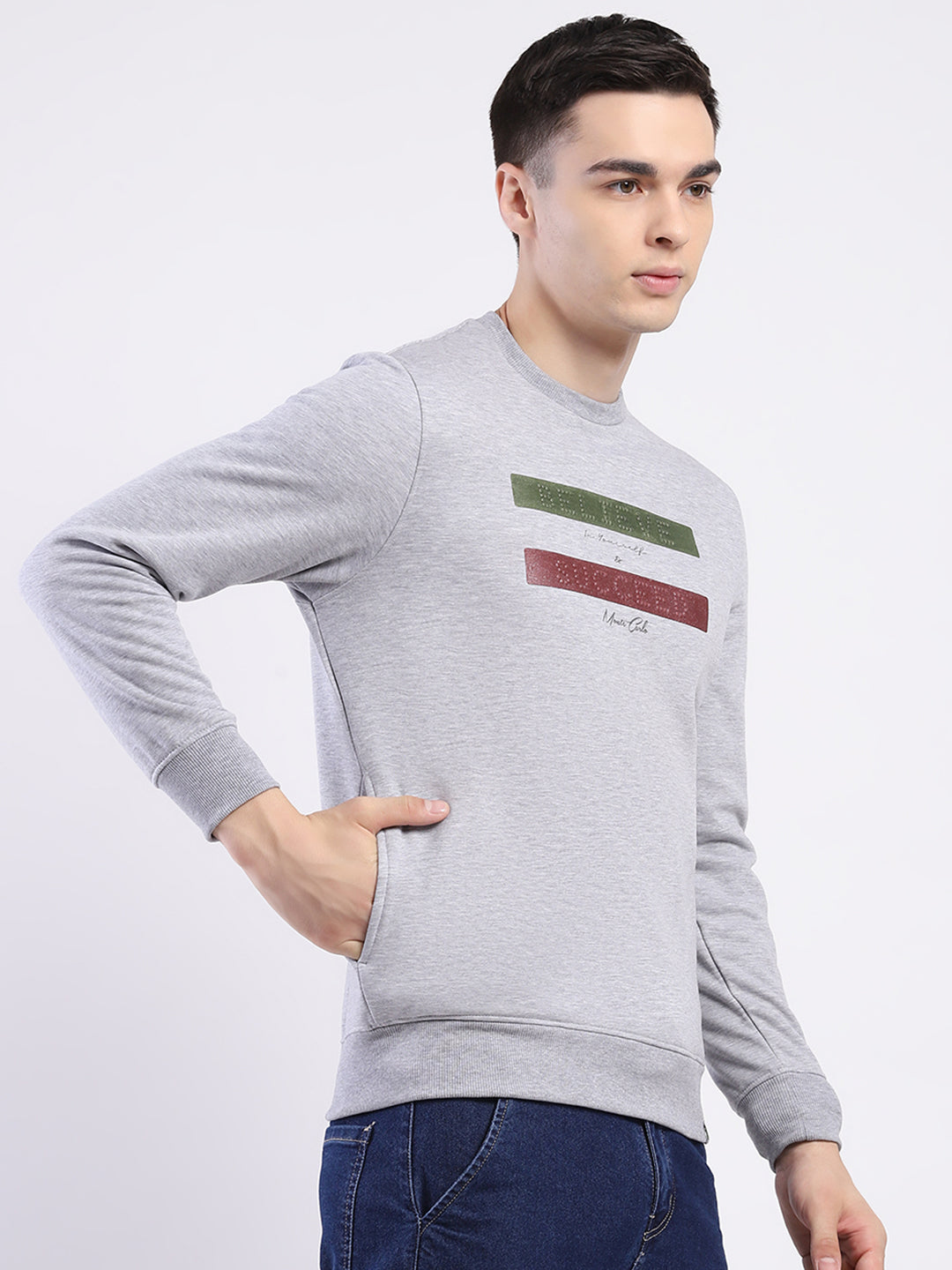 Men Grey Solid Round Neck Full Sleeve Sweatshirt