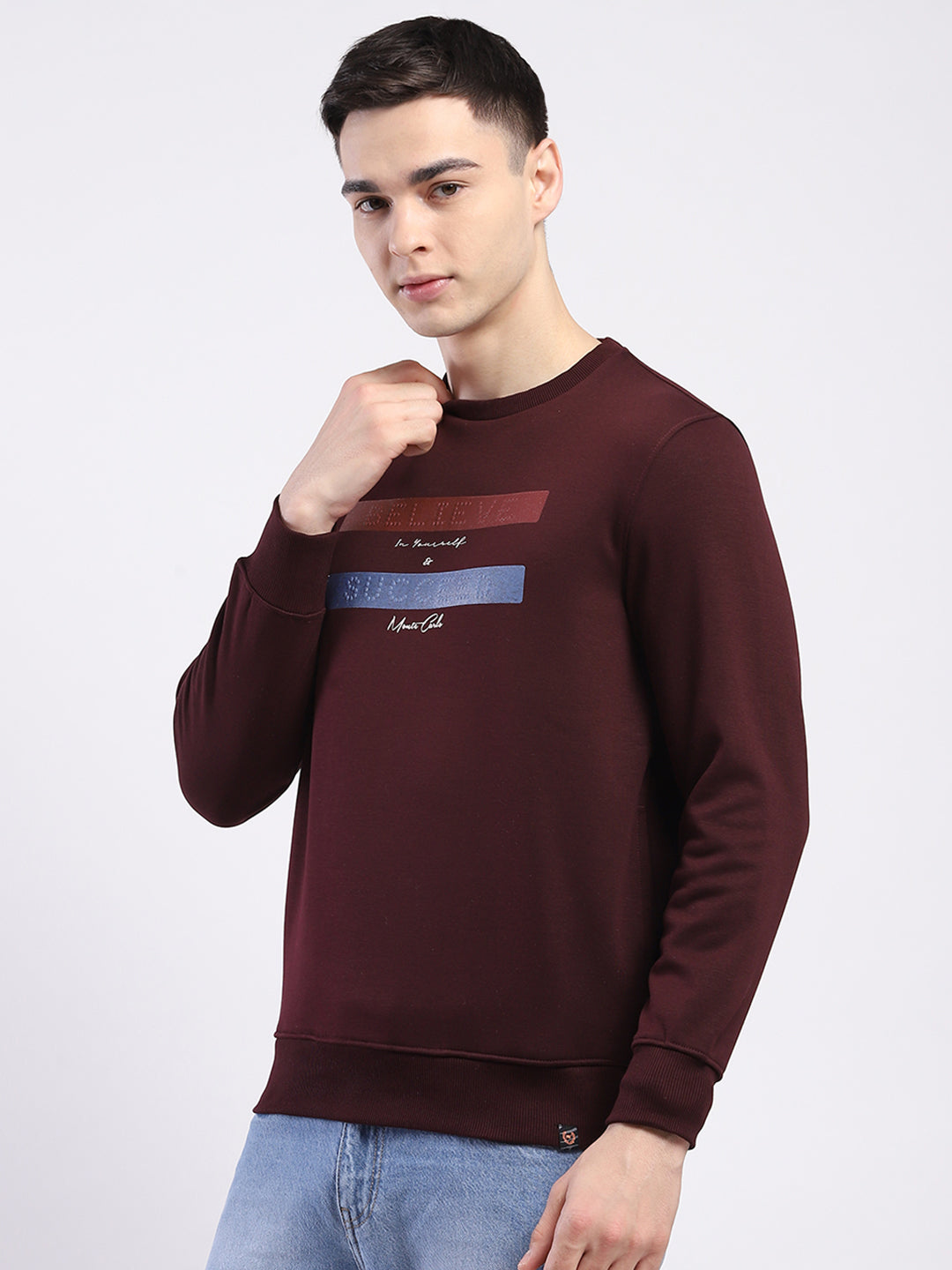 Men Maroon Solid Round Neck Full Sleeve Sweatshirt