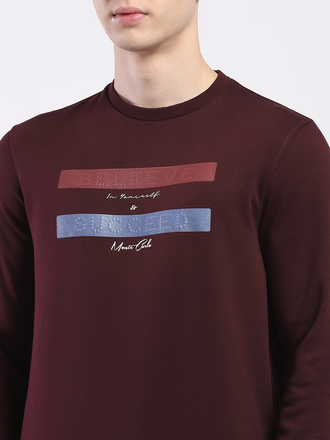 Men Maroon Solid Round Neck Full Sleeve Sweatshirt