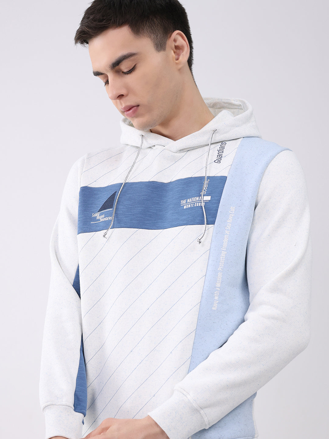 Men Blue Printed Collar Full Sleeve Winter Tracksuit