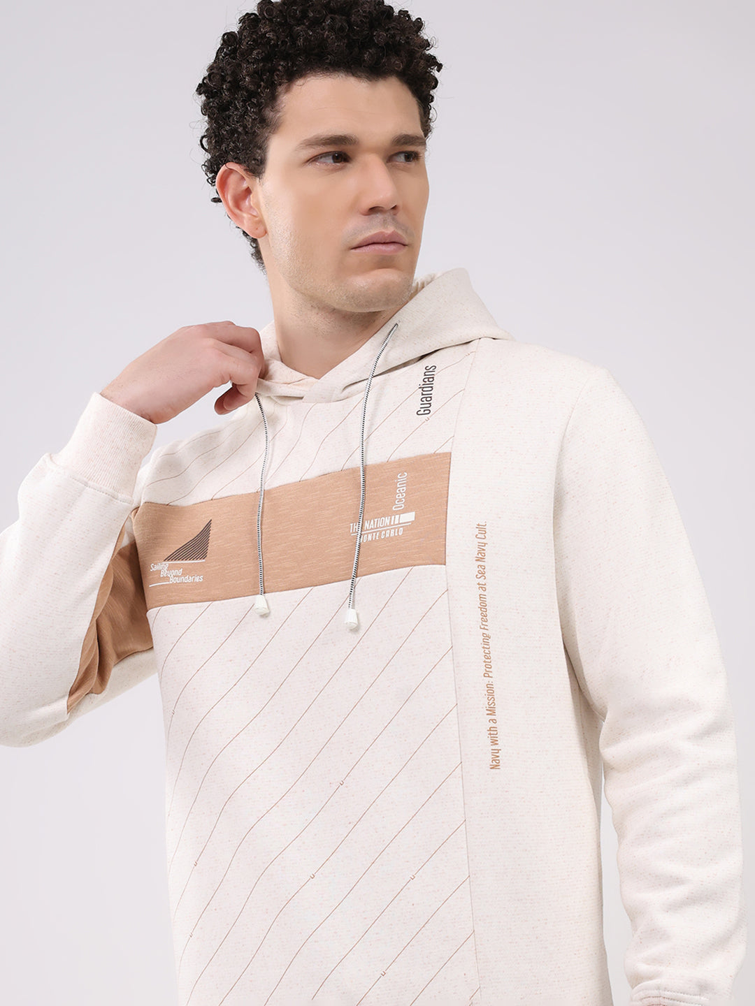 Men Brown Printed Collar Full Sleeve Winter Tracksuit