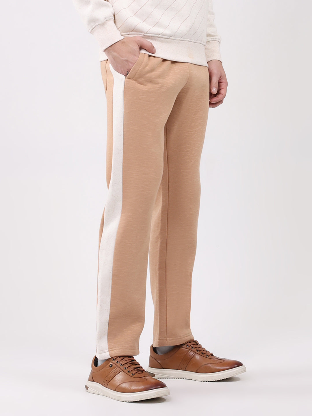 Men Brown Printed Collar Full Sleeve Winter Tracksuit