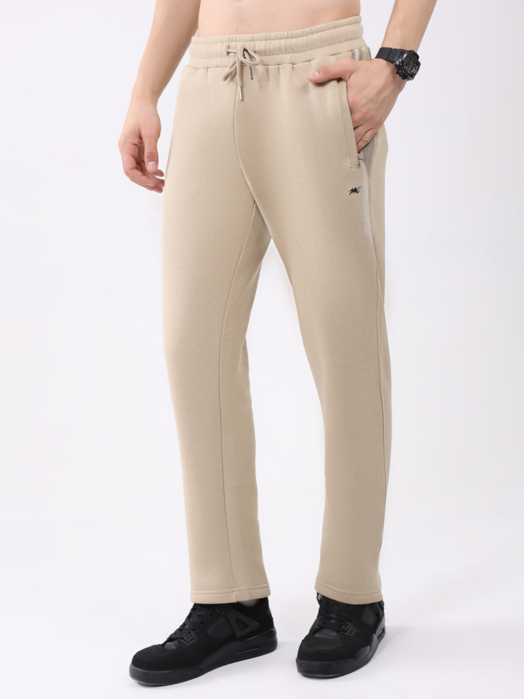 Men Camel Brown Printed Collar Full Sleeve Winter Tracksuit