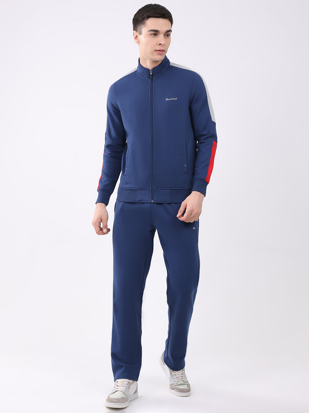 Men Blue Embroidered Collar Full Sleeve Winter Tracksuit