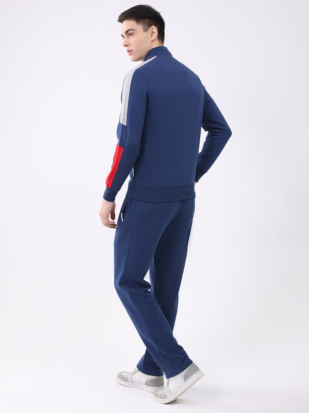 Men Blue Embroidered Collar Full Sleeve Winter Tracksuit