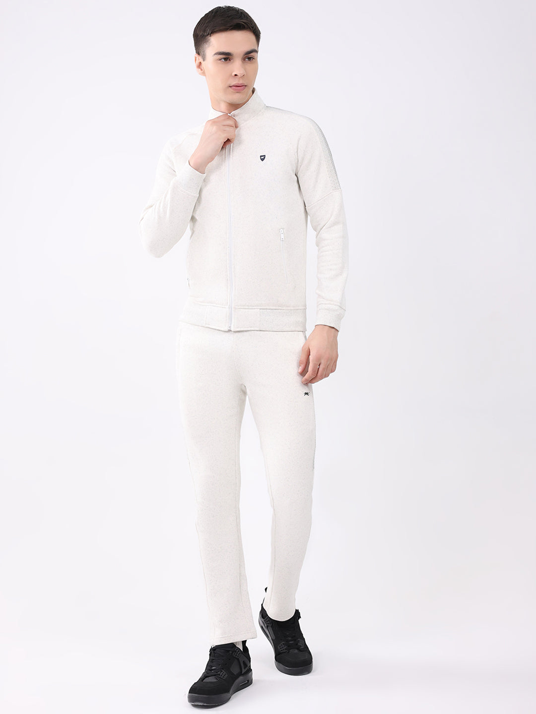 Men Off White Printed Collar Full Sleeve Winter Tracksuit