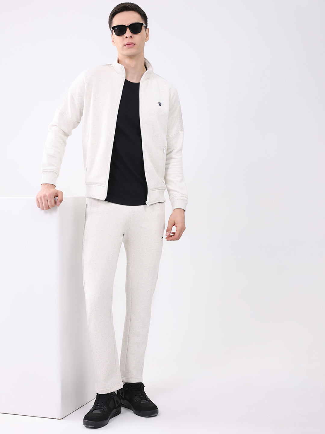 Men Off White Printed Collar Full Sleeve Winter Tracksuit