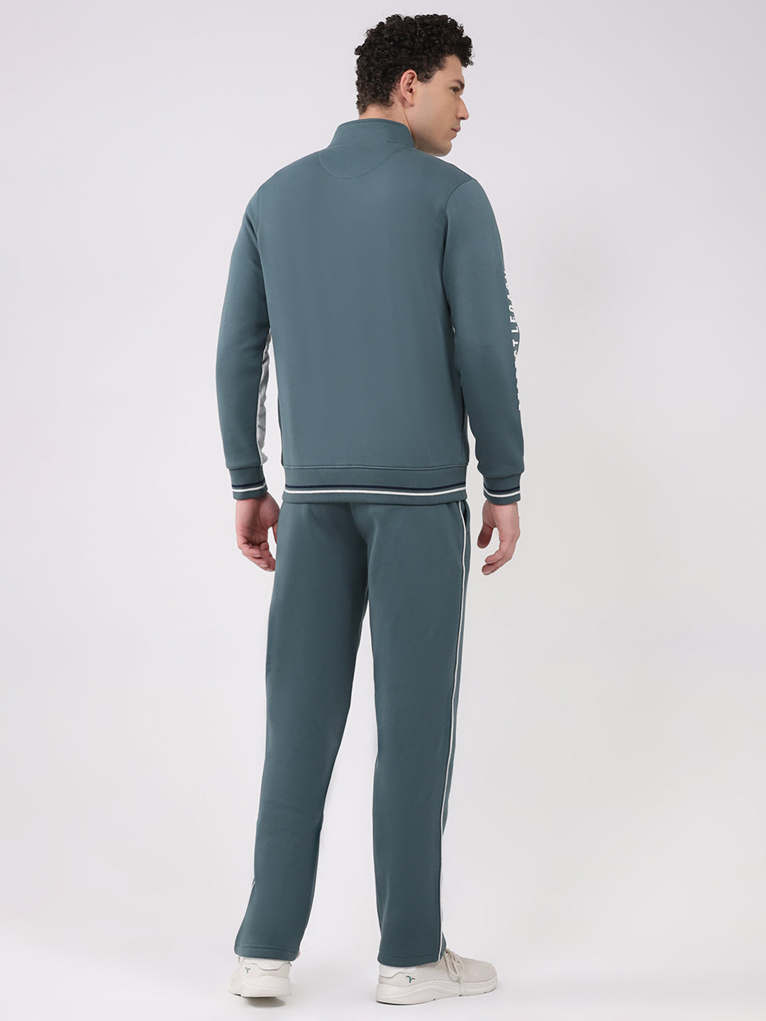 Men Green Printed Collar Full Sleeve Winter Tracksuit