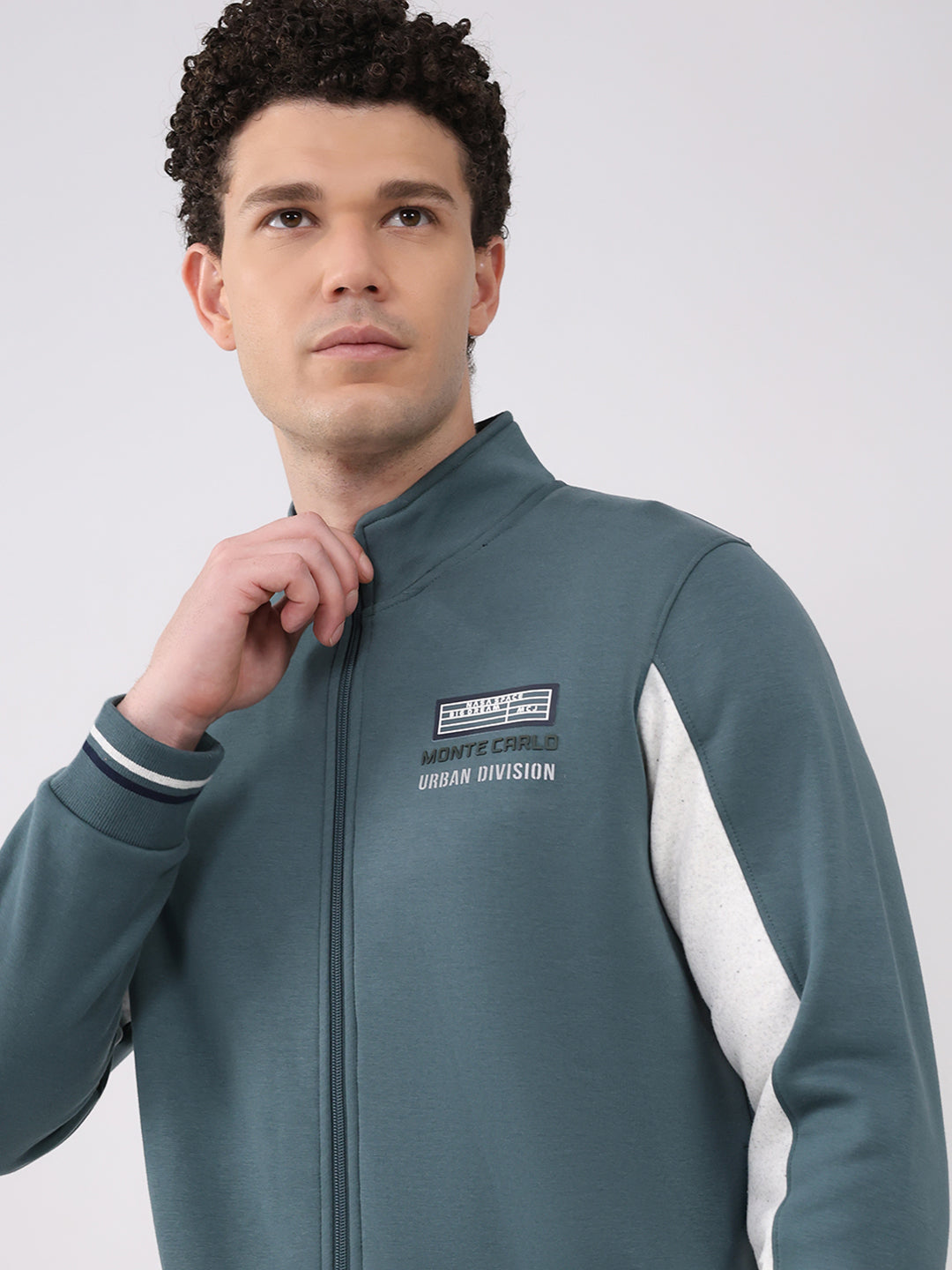 Men Green Printed Collar Full Sleeve Winter Tracksuit