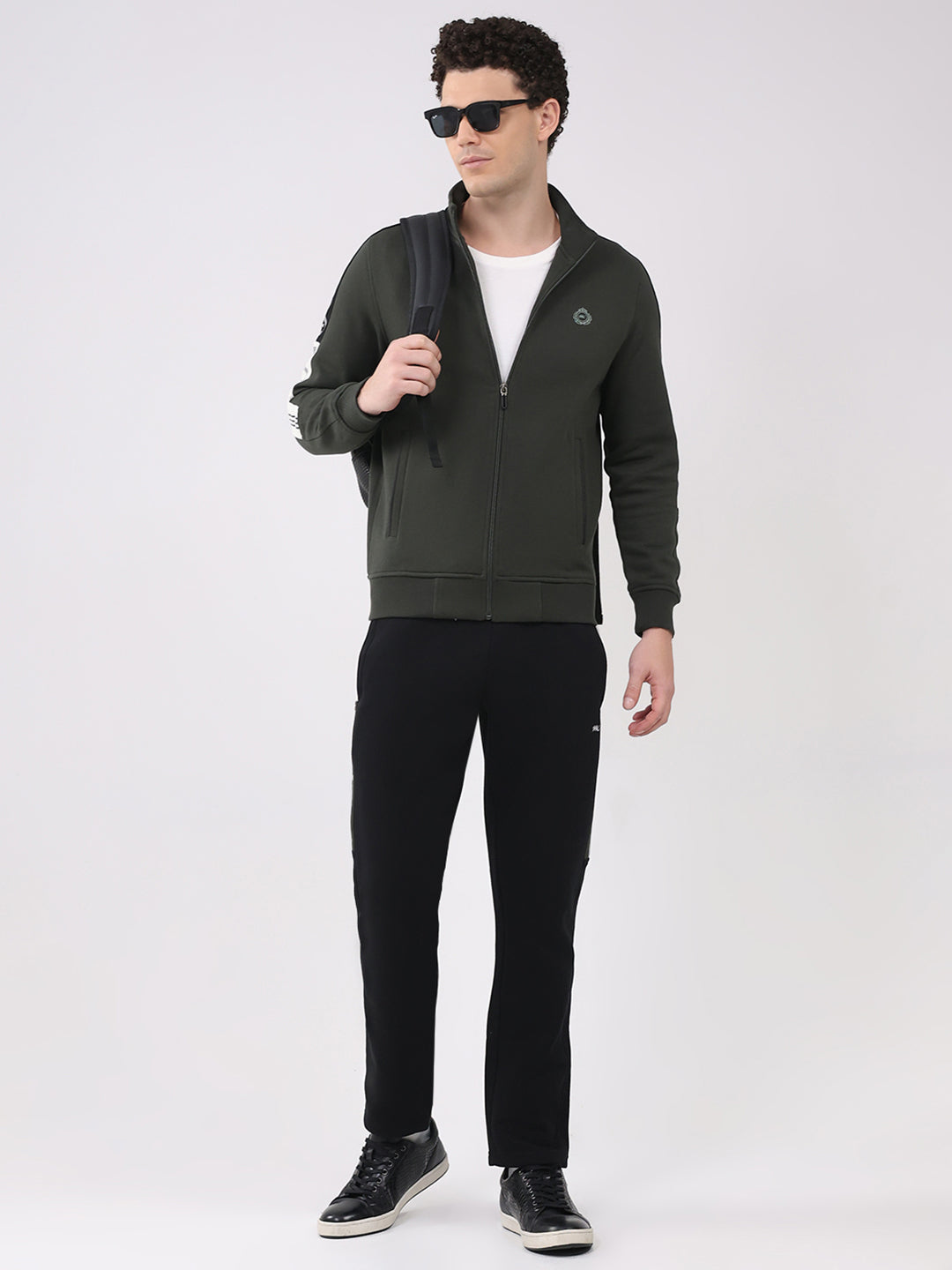 Men Olive Printed Collar Full Sleeve Winter Tracksuit