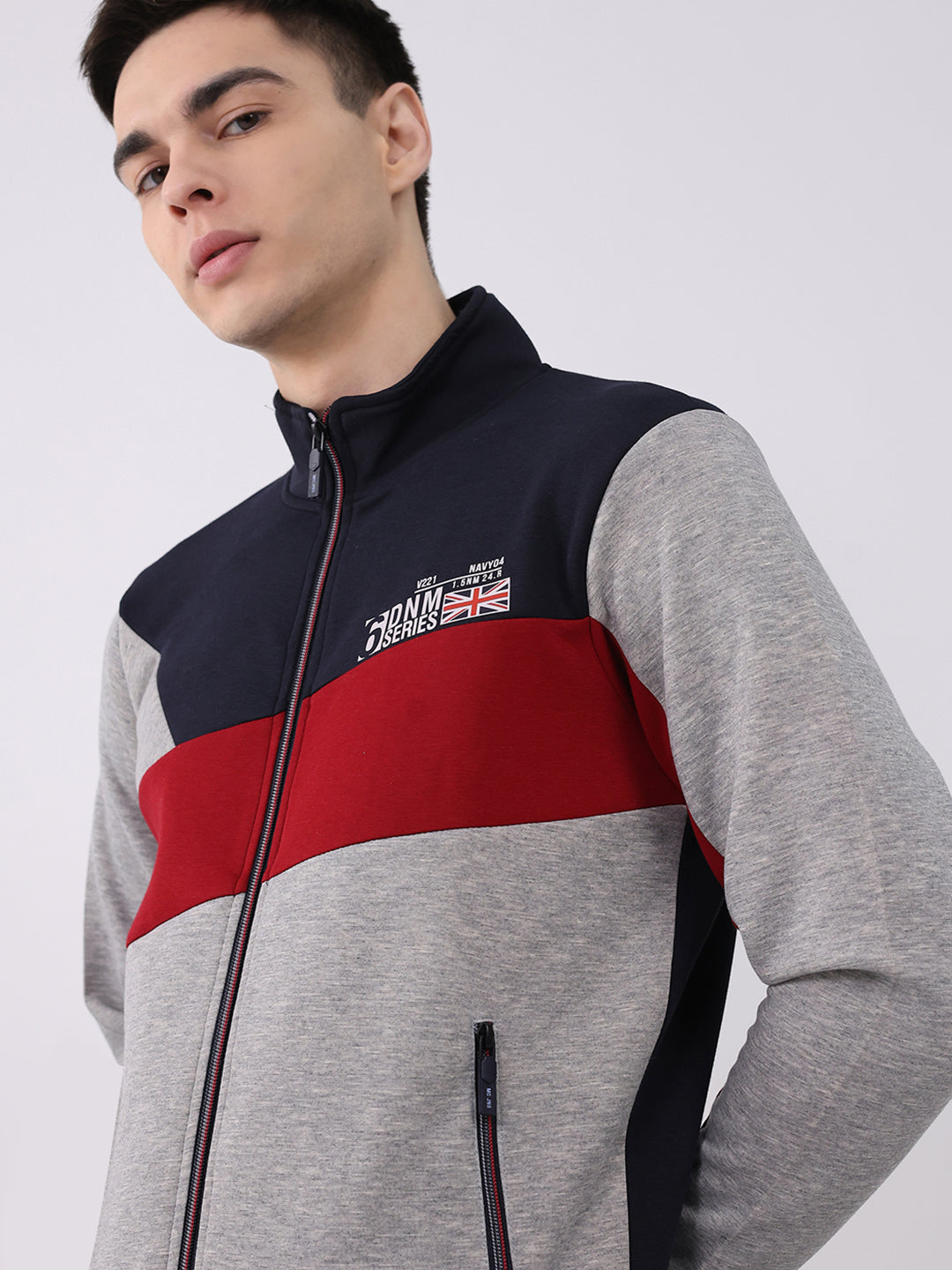 Men Navy Blue Printed Round Neck Full Sleeve Winter Tracksuit