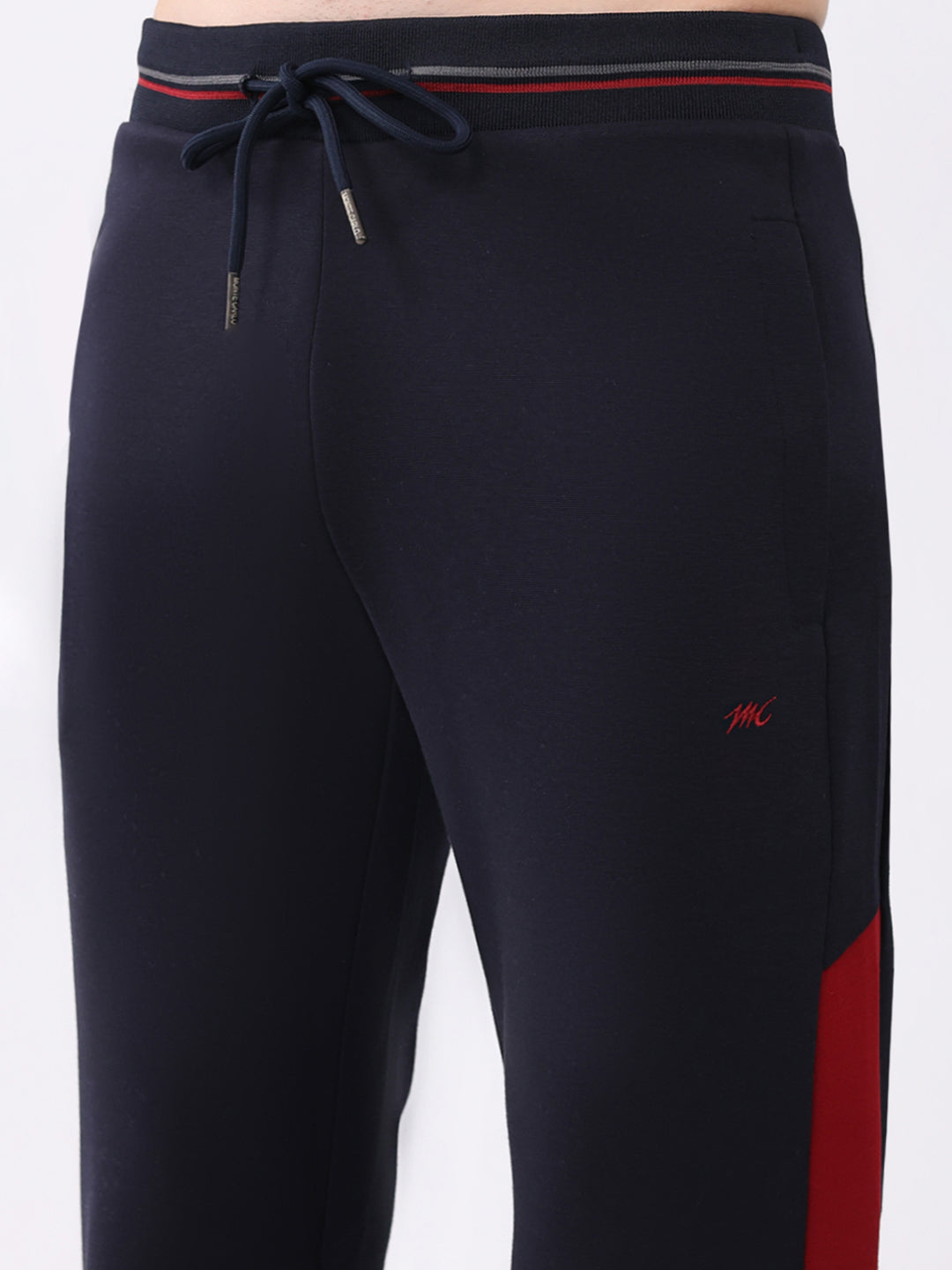 Men Navy Blue Printed Round Neck Full Sleeve Winter Tracksuit