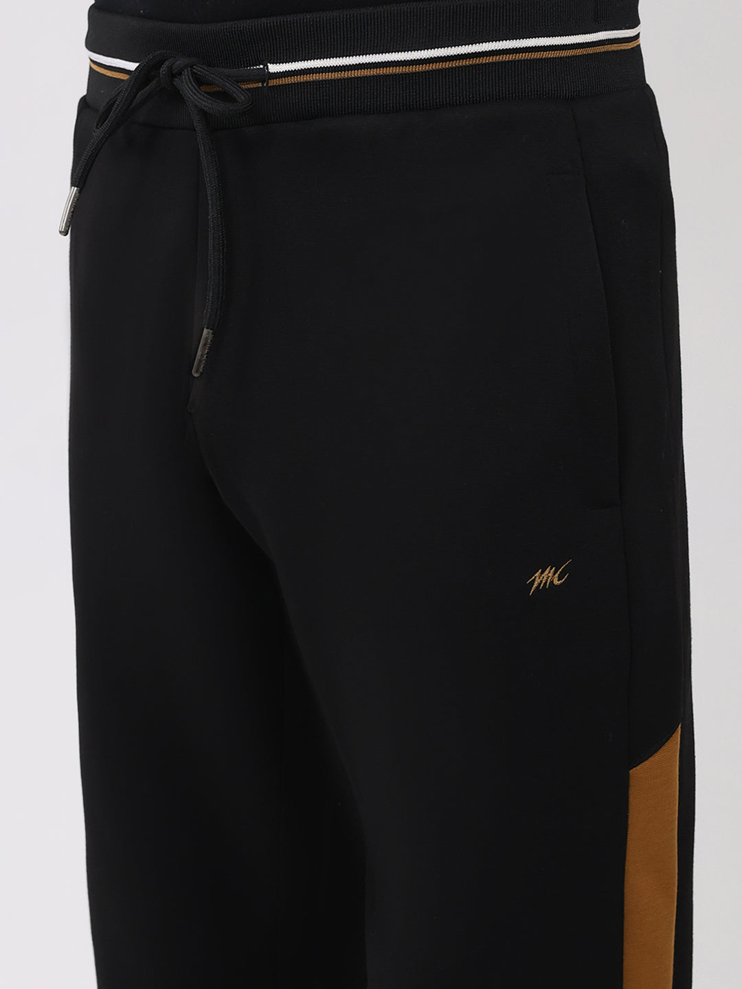 Men Black Printed Round Neck Full Sleeve Winter Tracksuit