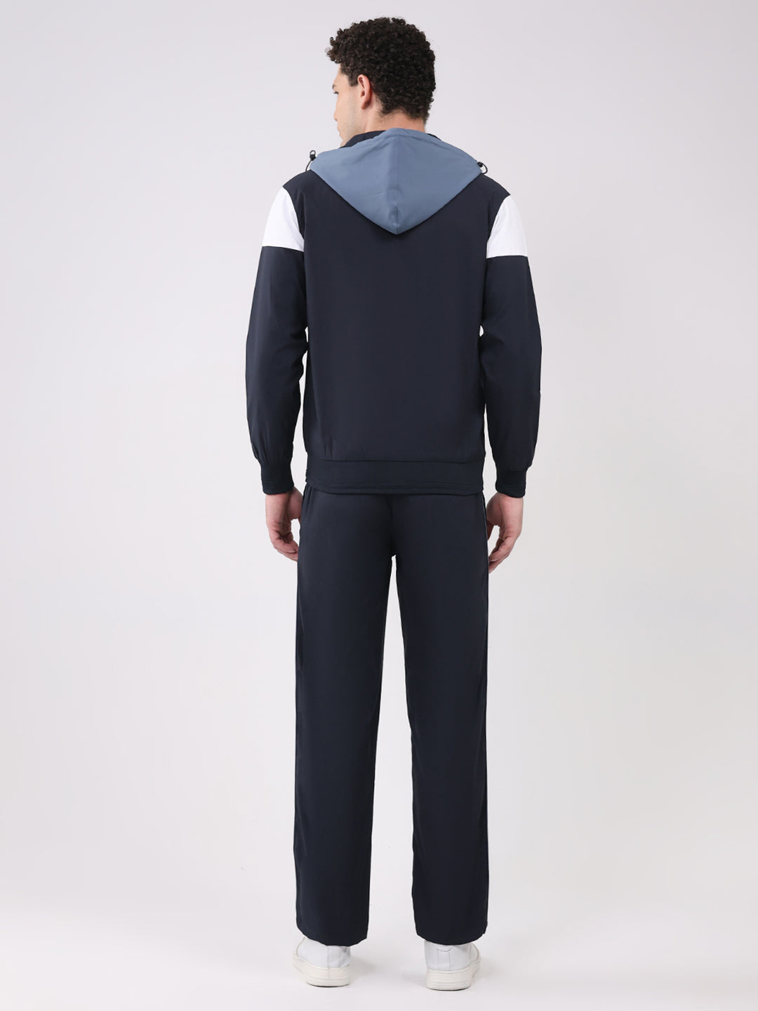 Men Blue Embroidered Round Neck Full Sleeve Winter Tracksuit