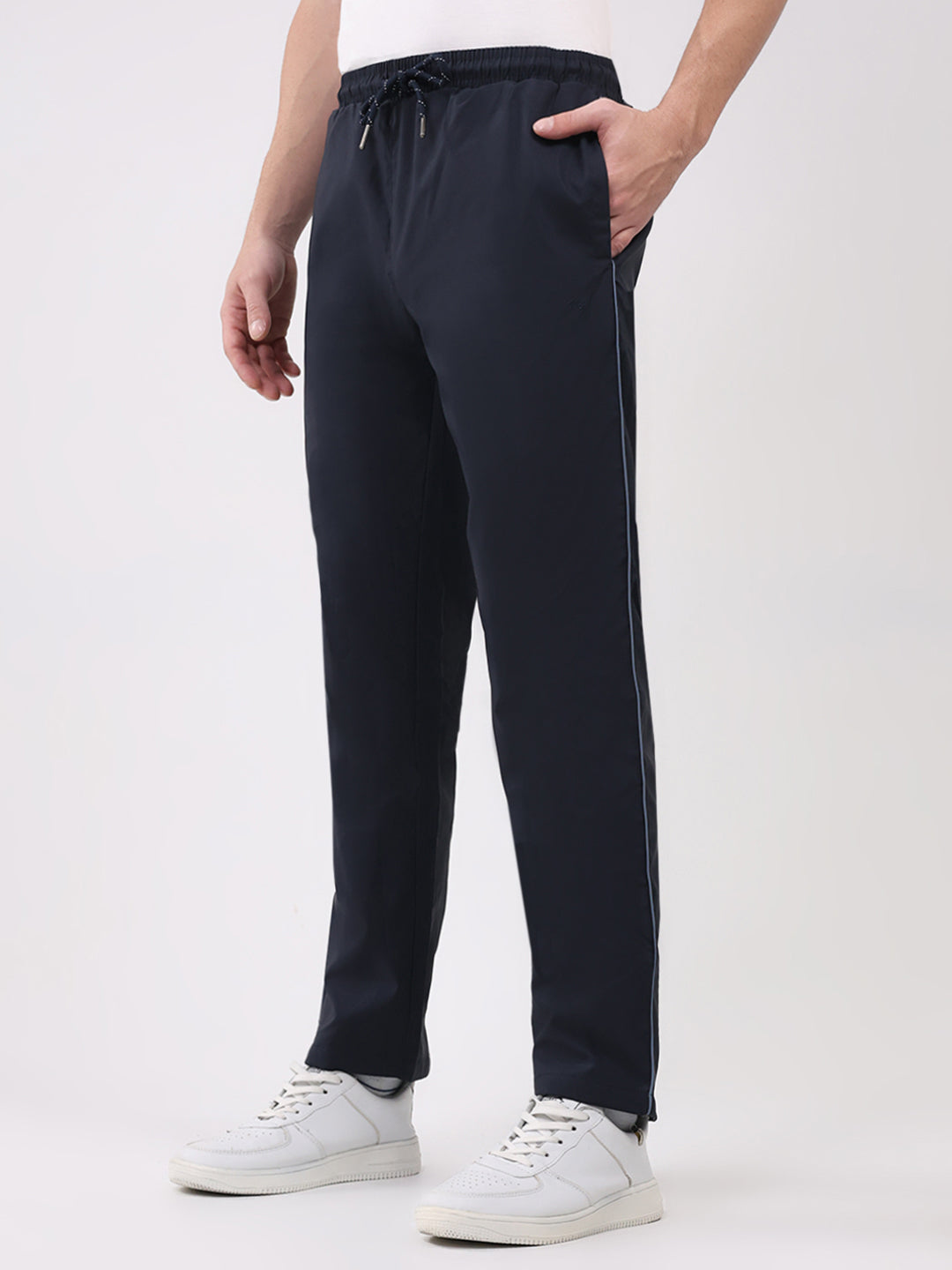 Men Blue Embroidered Round Neck Full Sleeve Winter Tracksuit