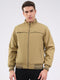 Men Beige Solid Mock Neck Full Sleeve Jacket