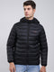 Men Black Solid Hooded Full Sleeve Heating Jacket