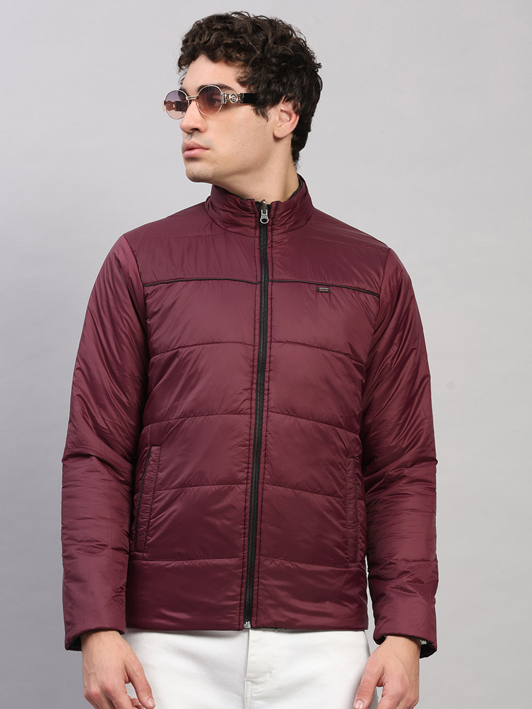 Men Black Self Design Round Neck Full Sleeve Jacket