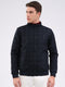 Men Navy Blue Solid Mock Neck Full Sleeve Jacket