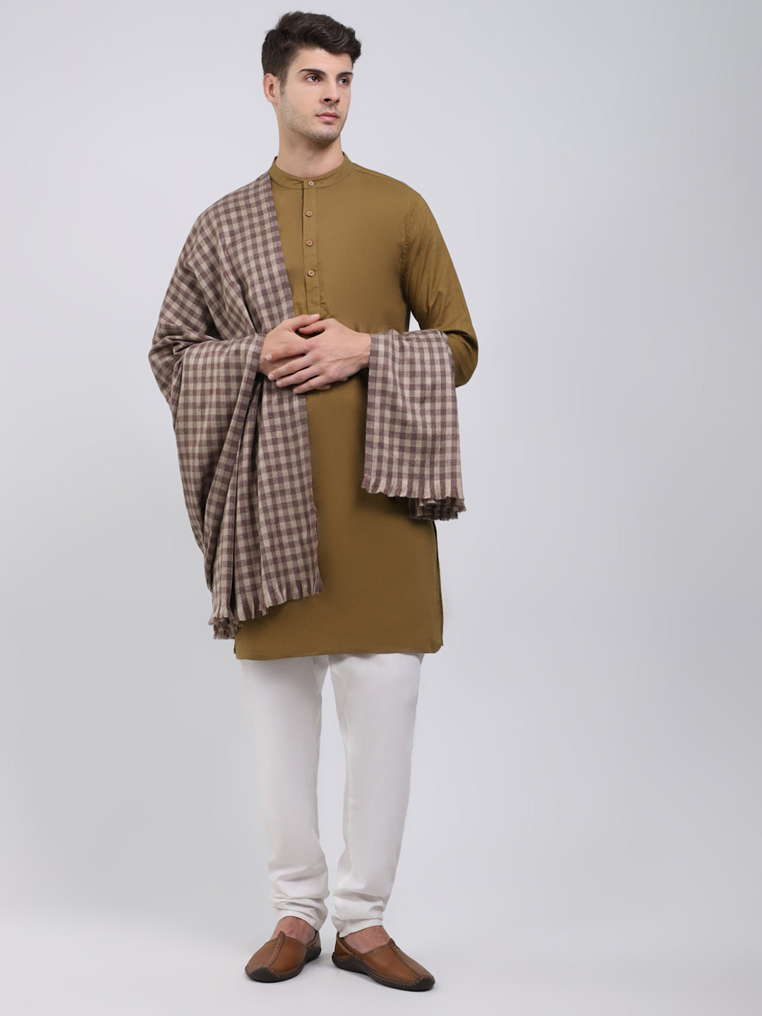 Men Brown Solid Wool Blend Lohi Shawl