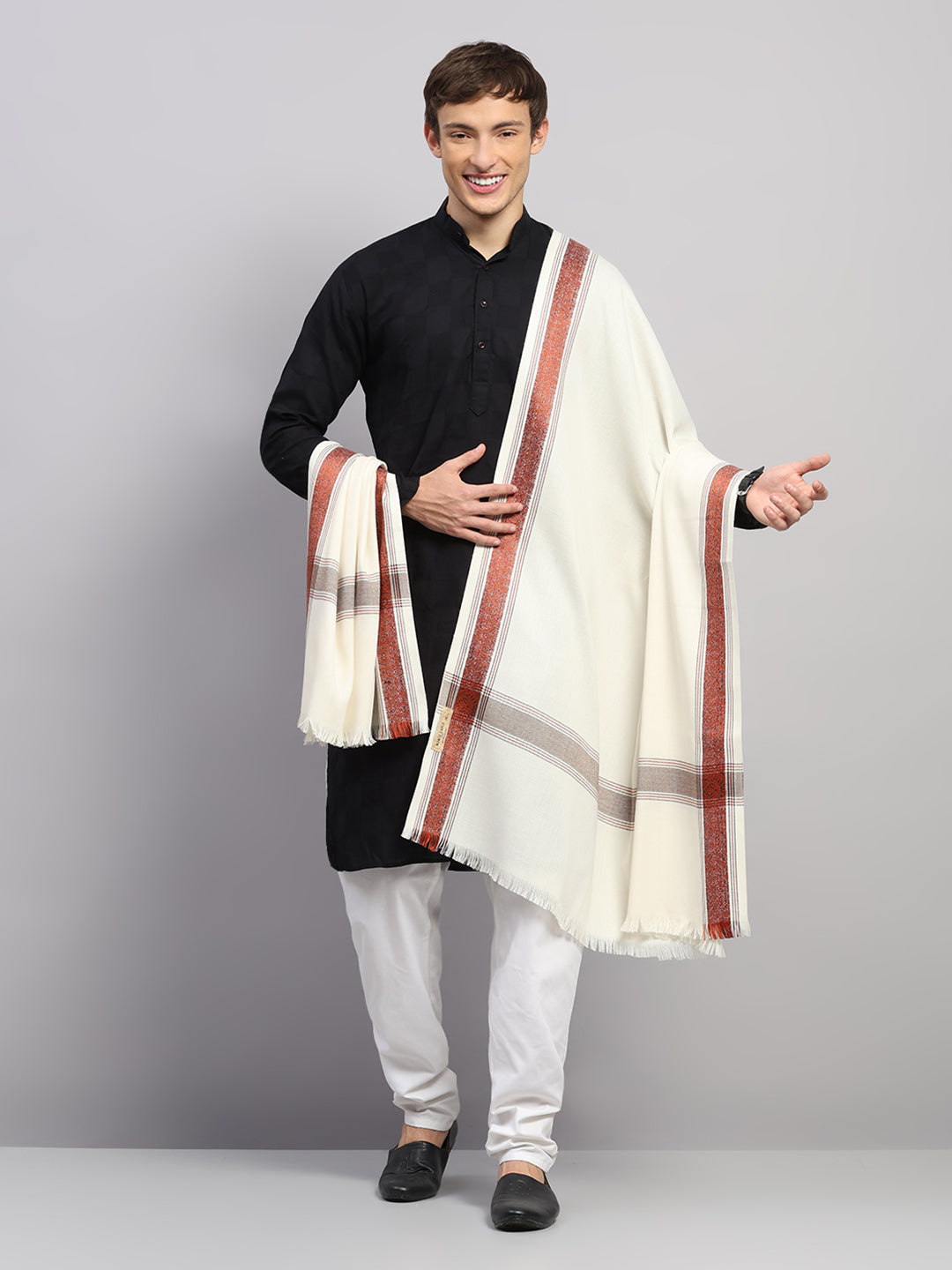 Men Multicolor Self Design Wool Lohi Shawl