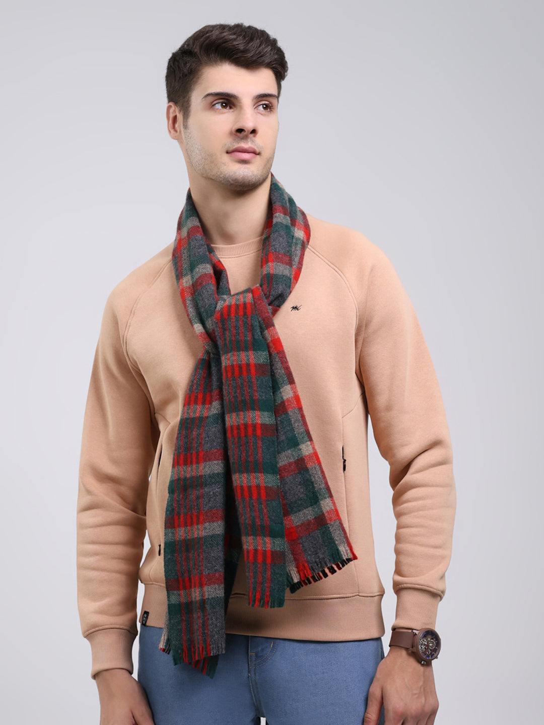 Men Red Self Design Wool Blend Muffler