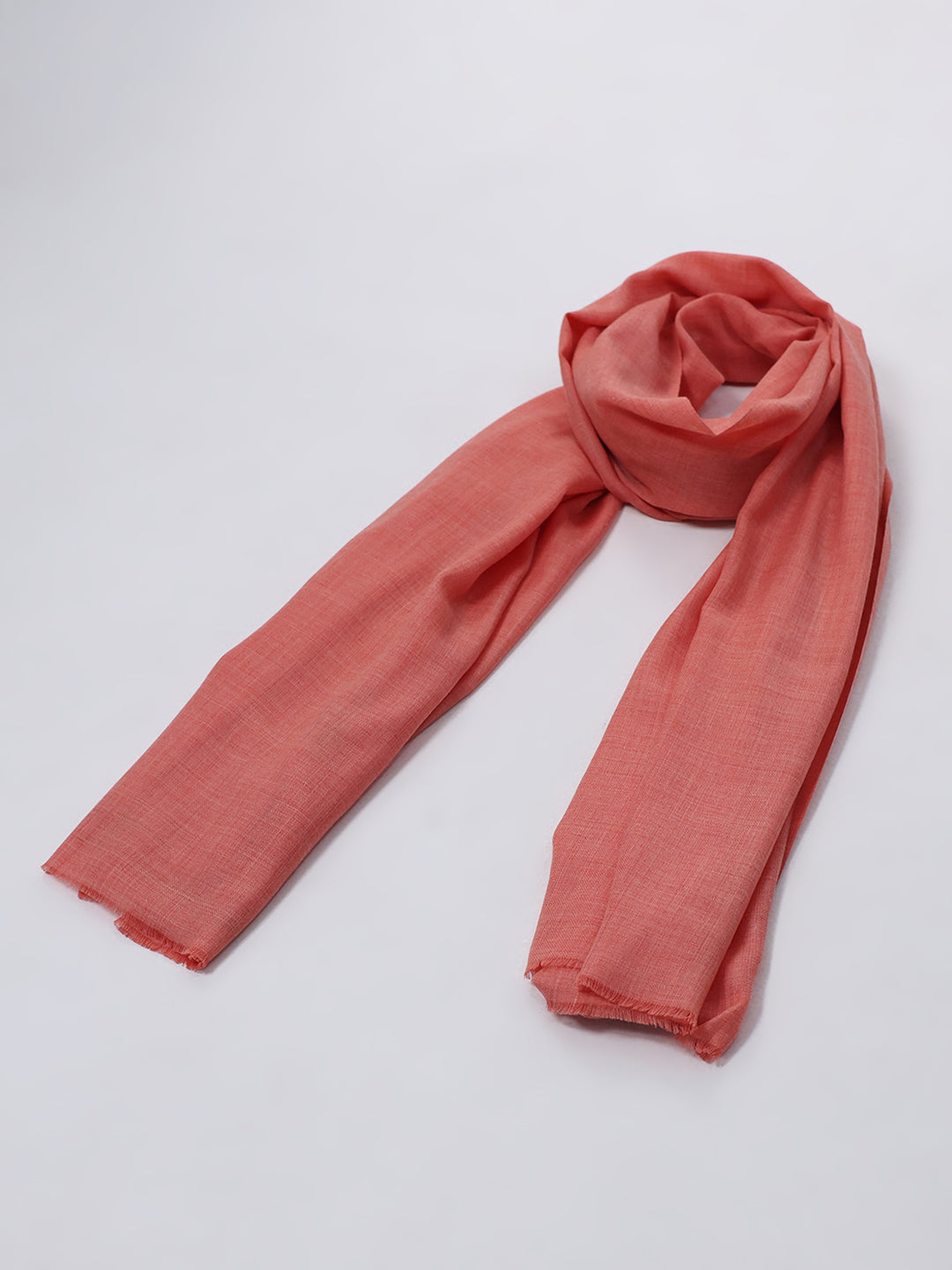Women Peach Solid Wool Blend Shawl